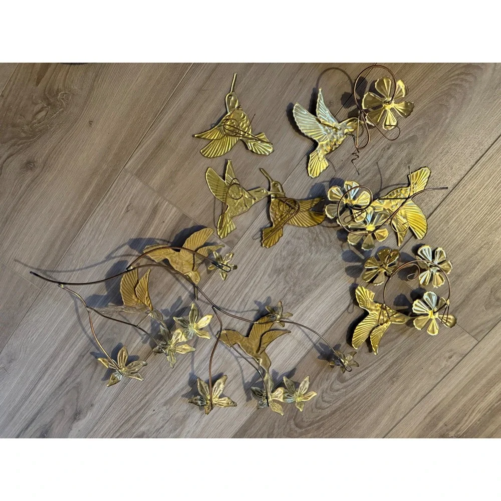 Vintage Brass Hummingbird Wall Art Set Gold Metal Mid Century Modern Decor 7pc‎